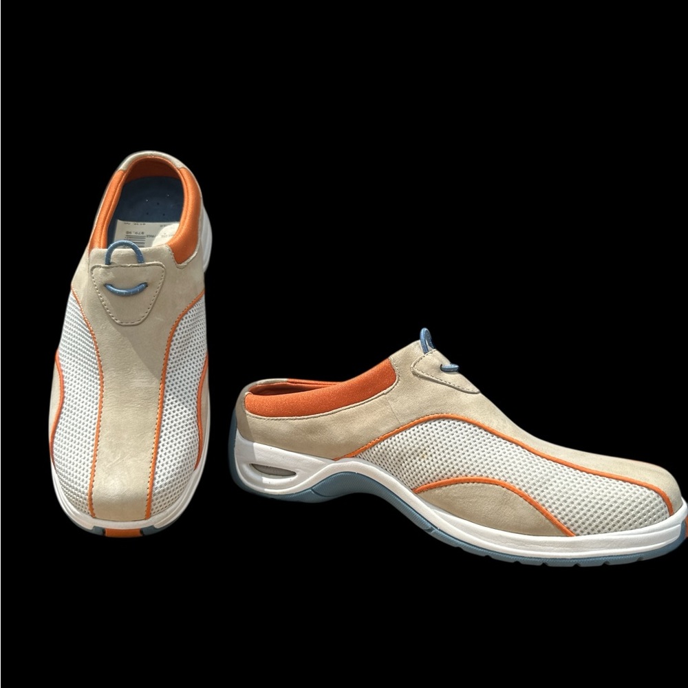 COLE HAAN Nike Air‎ Comfort Slip Ons Mule Orange/Tan/Ivory Womens Size 6.5